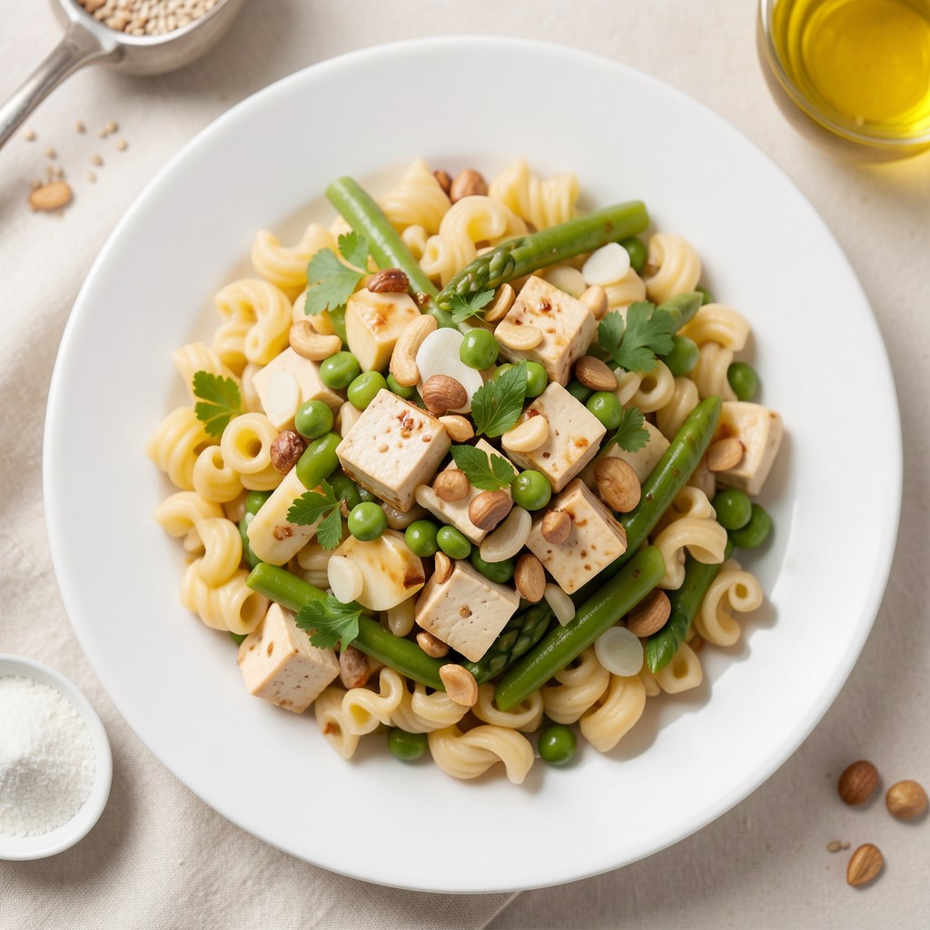 Makaron sojowy z tofu i fasolka szparagową