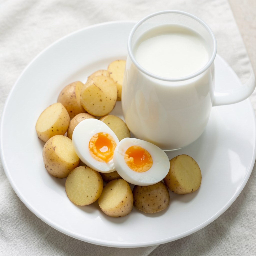 ziemniaki z jajkiem sadzonym i mlekiem