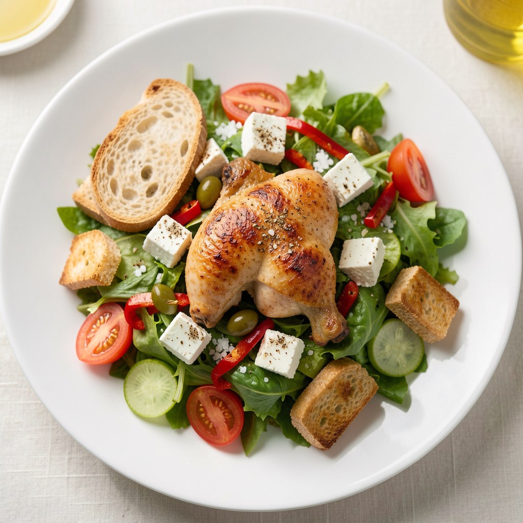 sałatka z kurczakiem i grzankami