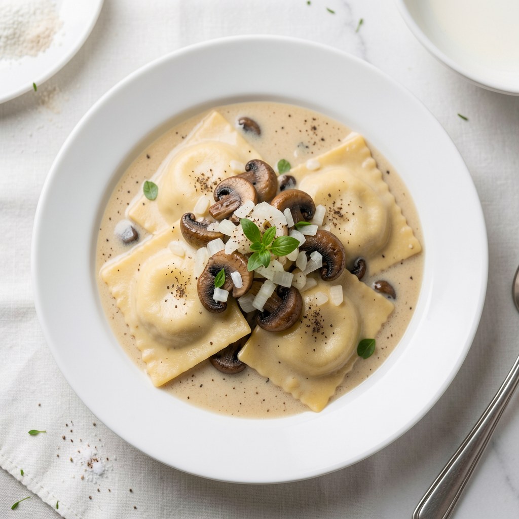 Ravioli w sosie pieczarkowym