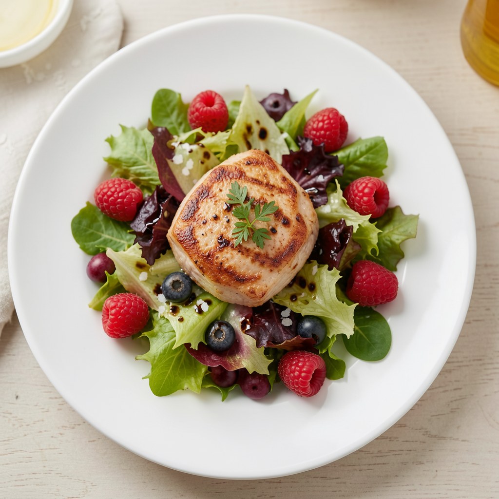 Wątróbka drobiowa na sałatach z malinami i balsamico