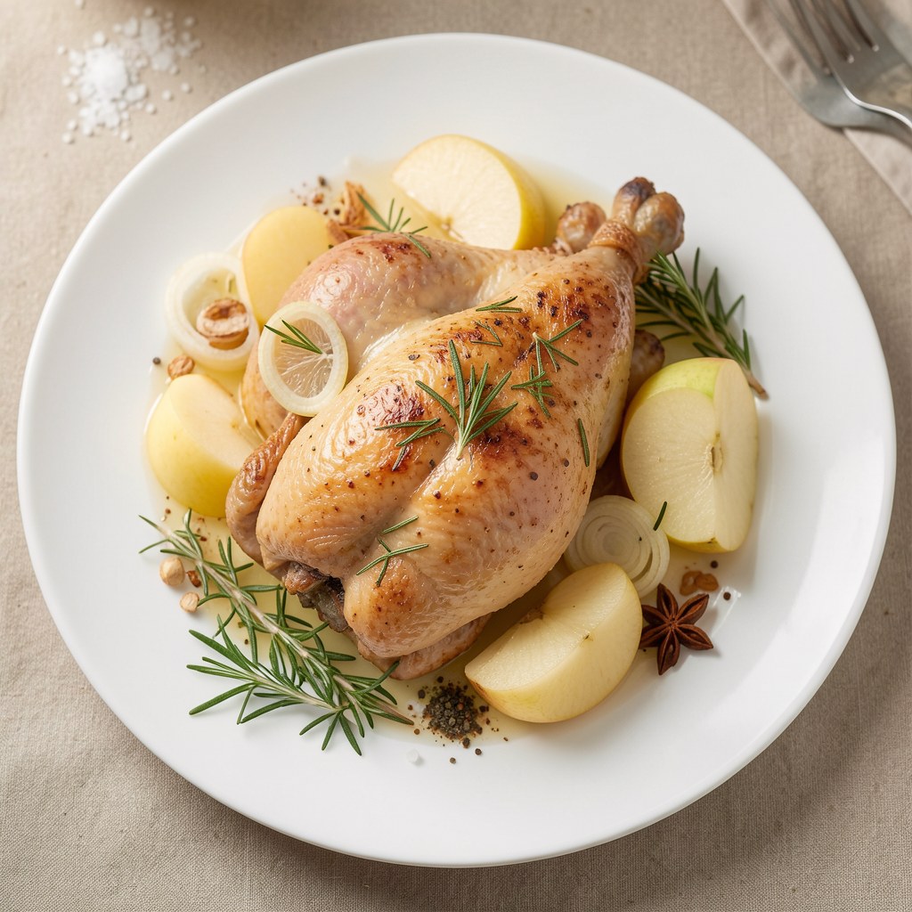 Kurczak duszony w białym winie z jabłkami i estragonem