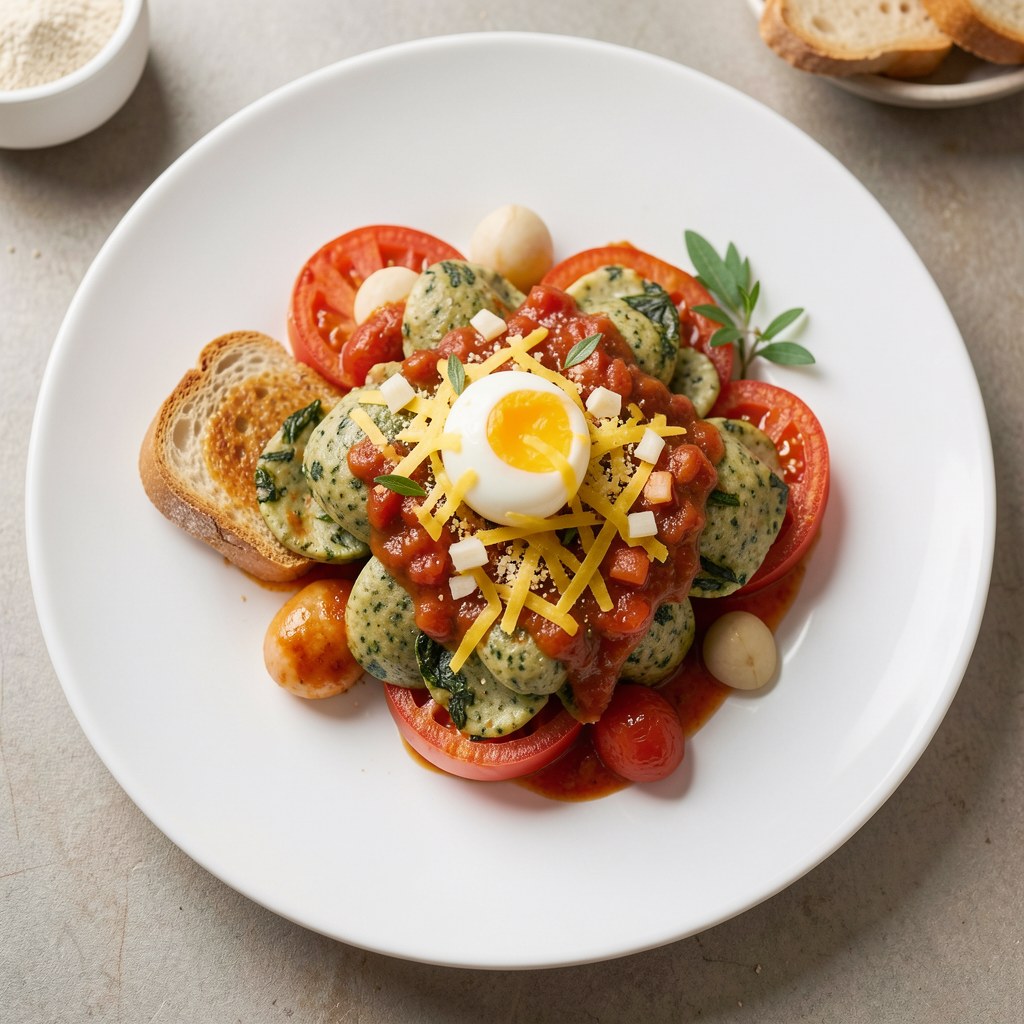 Zielone kluski w pomidorach konserwowych