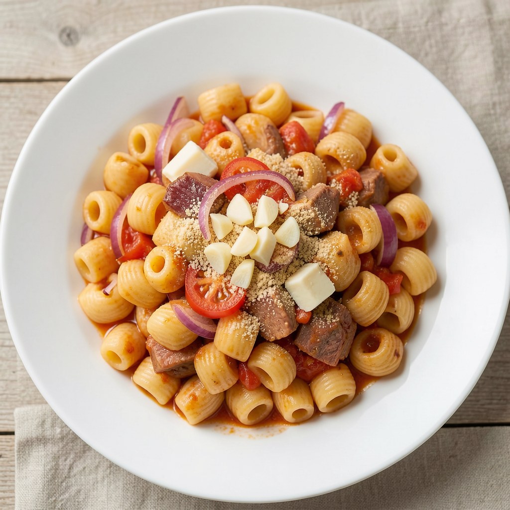 Makaron z sosem cebulowym