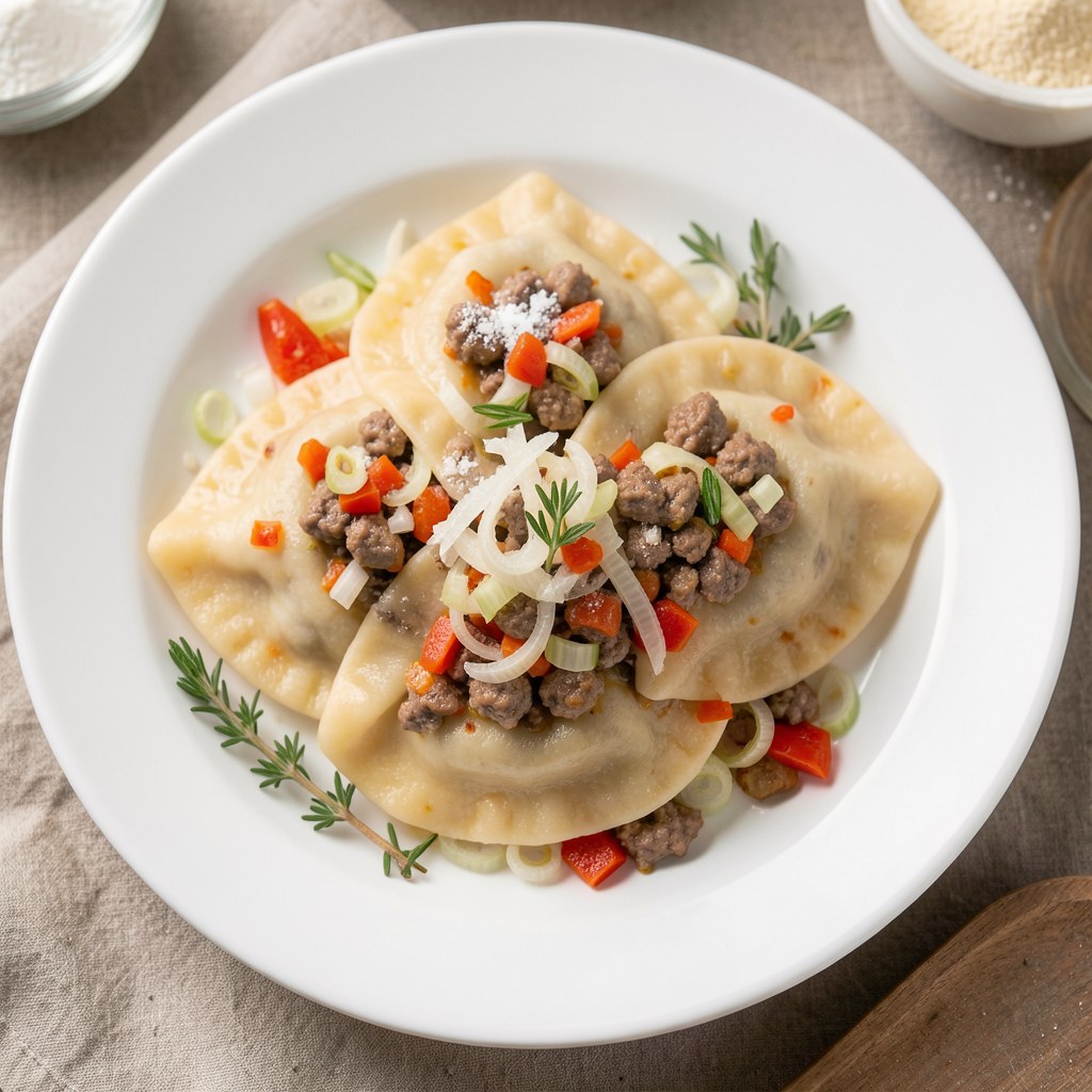 PIEROGI Z FARSZEM MIĘSNO-PAPRYKOWYM