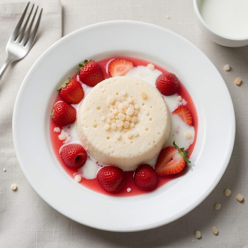 Kasza manna z sokiem truskawkowym i truskawkami