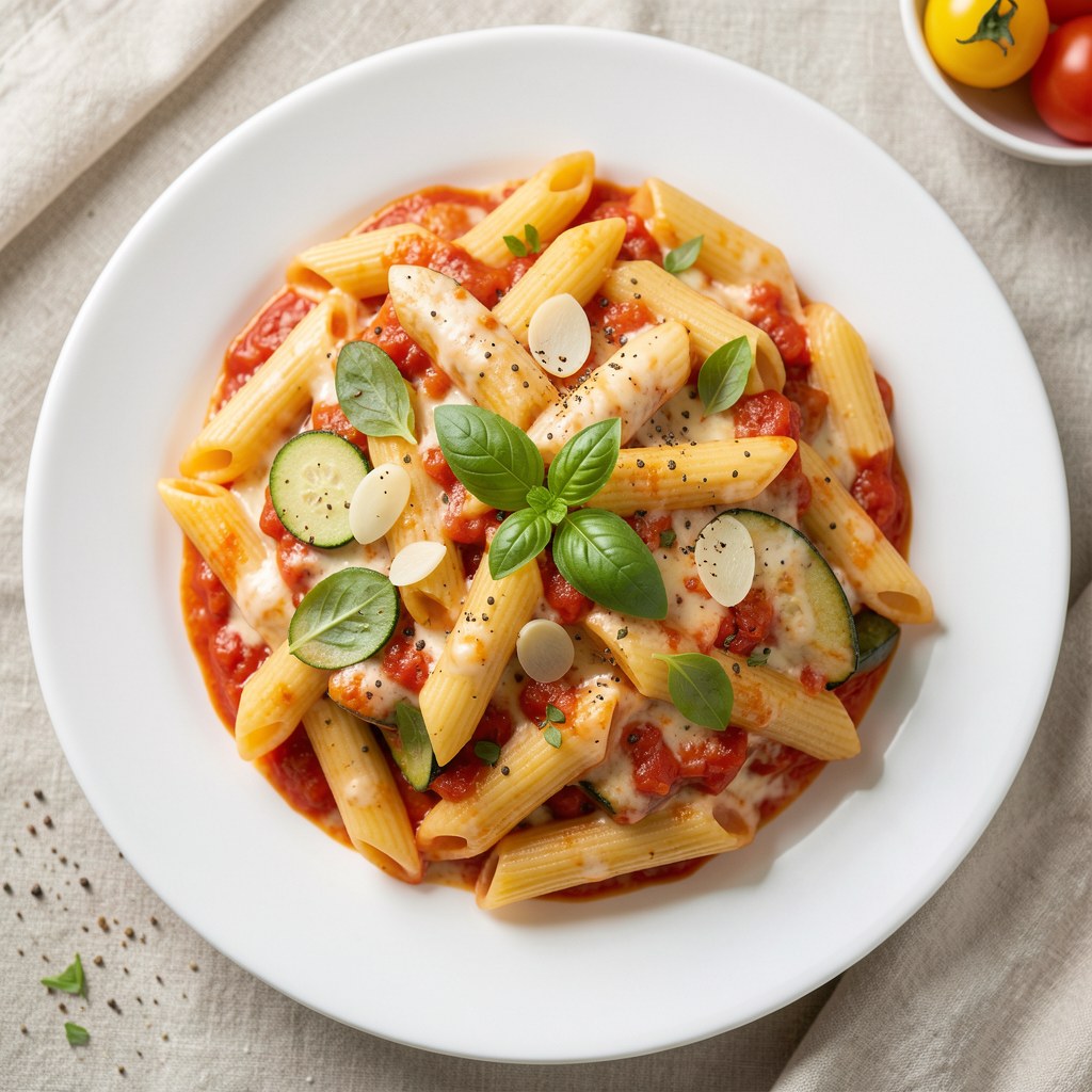 Penne z cukinią w sosie pomidorowo-śmietanowym