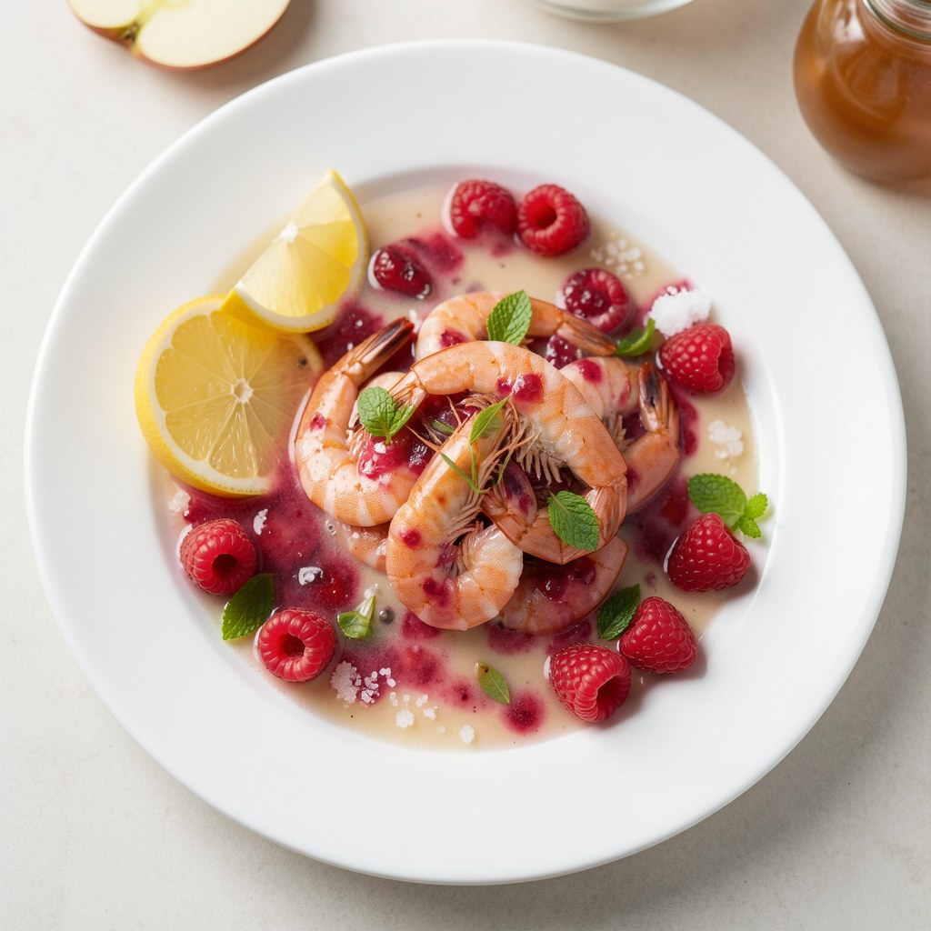 Krewetki w sosie malinowo-brzoskwiniowym