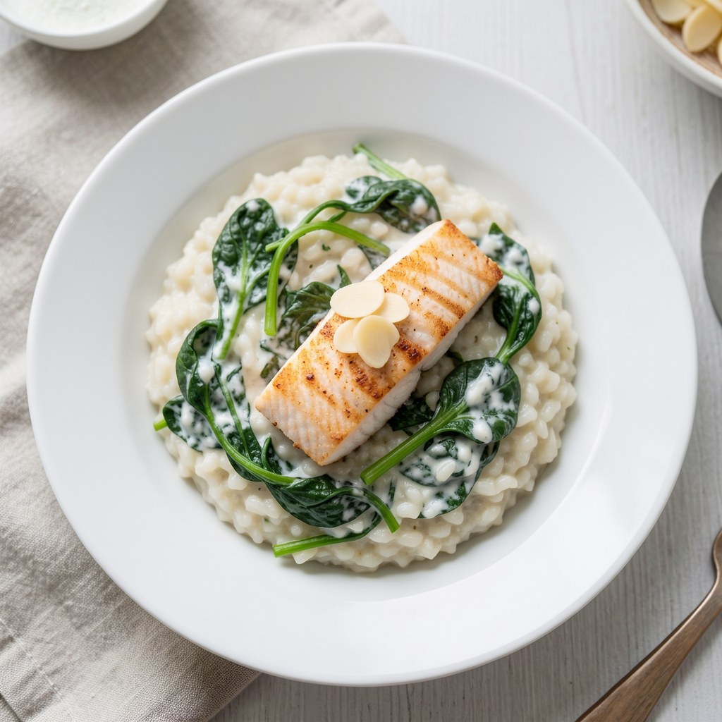 Risotto ze szpinakiem i łososiem