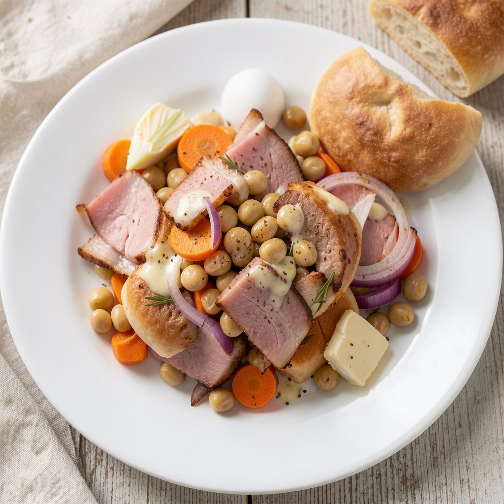 Smażona szynka z bobem i marchewką