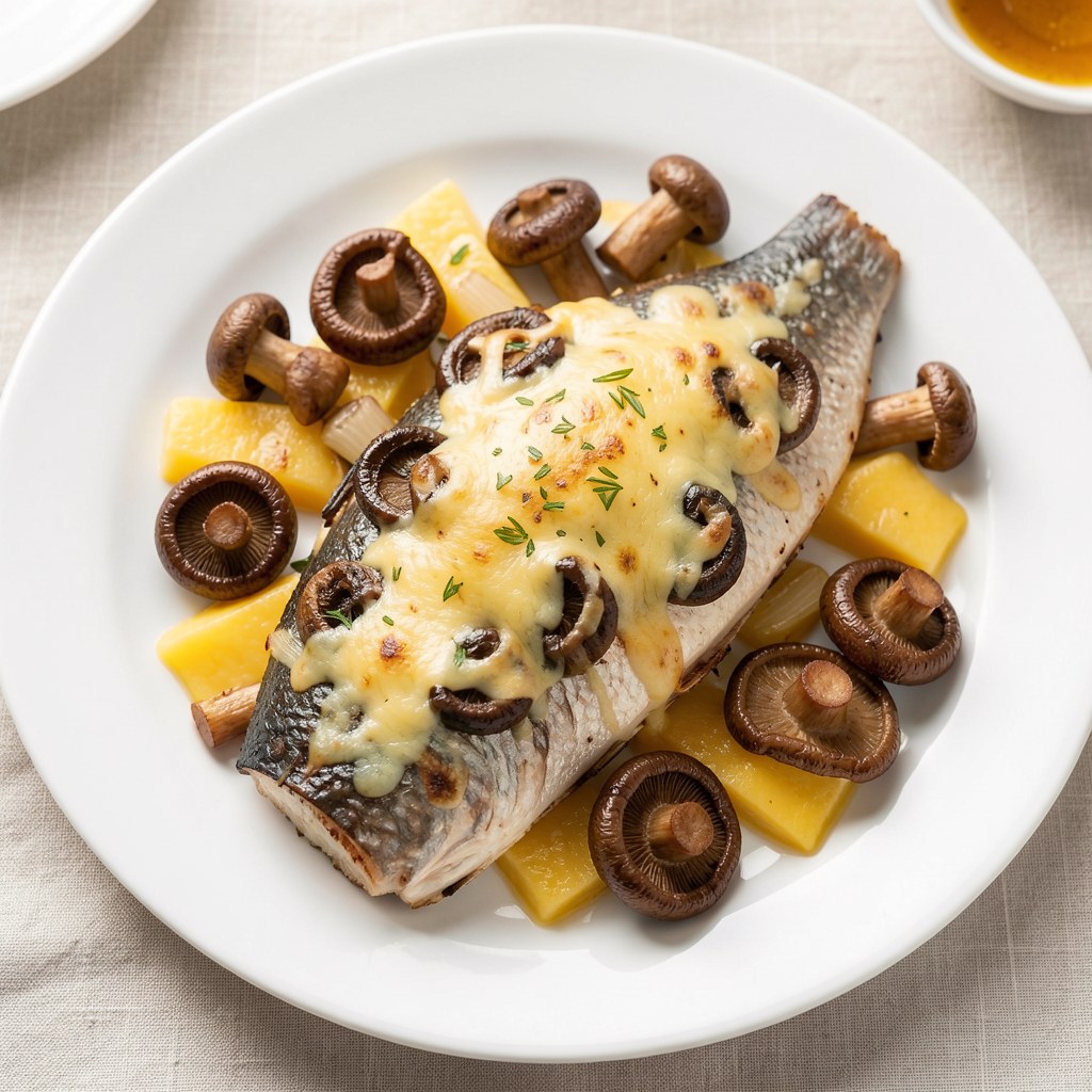 pstrąg z pieczarkami