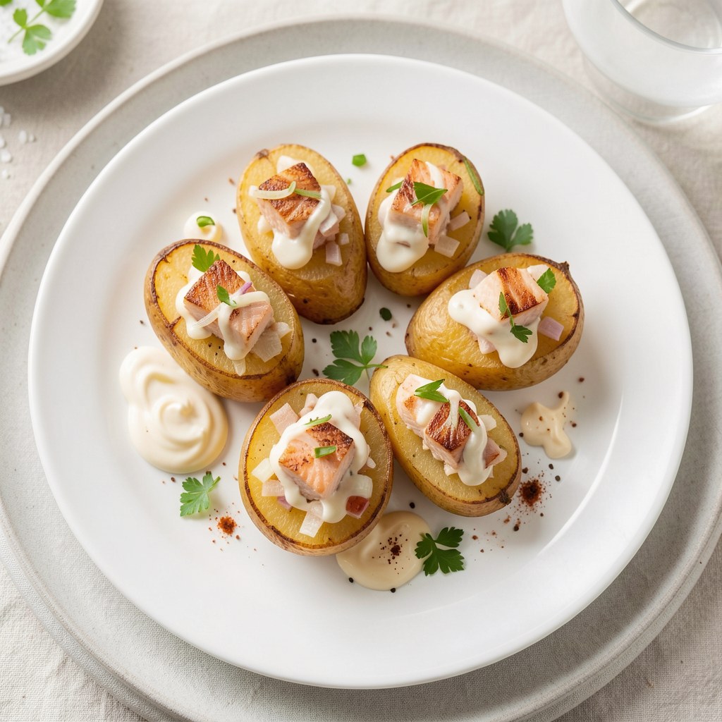 Młode ziemniaczki nadziewane łososiem