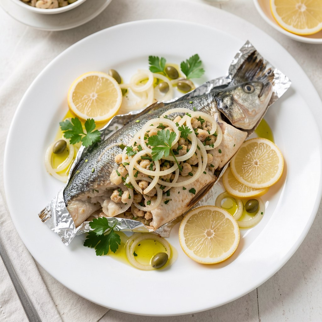 Pstrąg pieczony z zimówkami