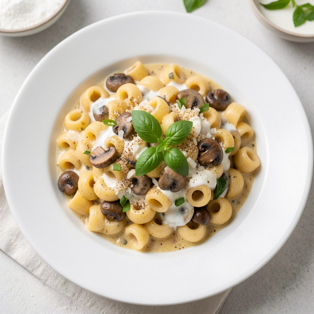 Makaron z sosem pieczarkowo-serowym