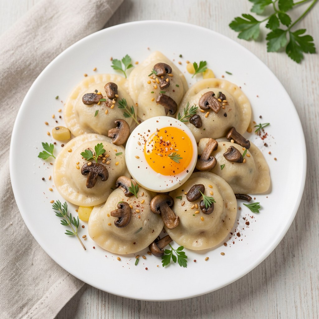 Pieczone pierogi ziemniaczane z grzybami