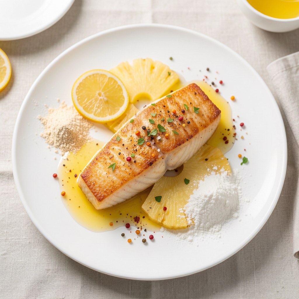 Halibut z ananasem :