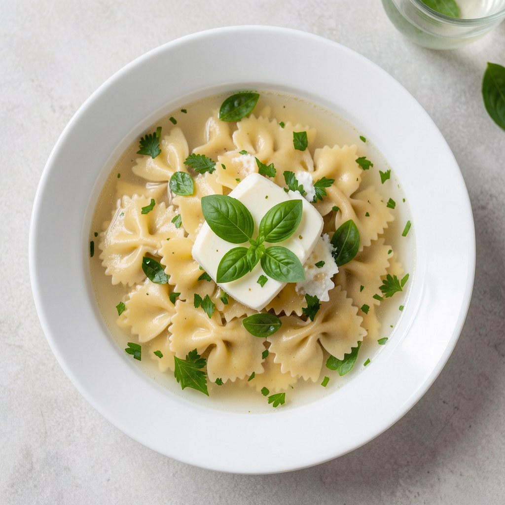 Farfalle na bulionie z ziołami