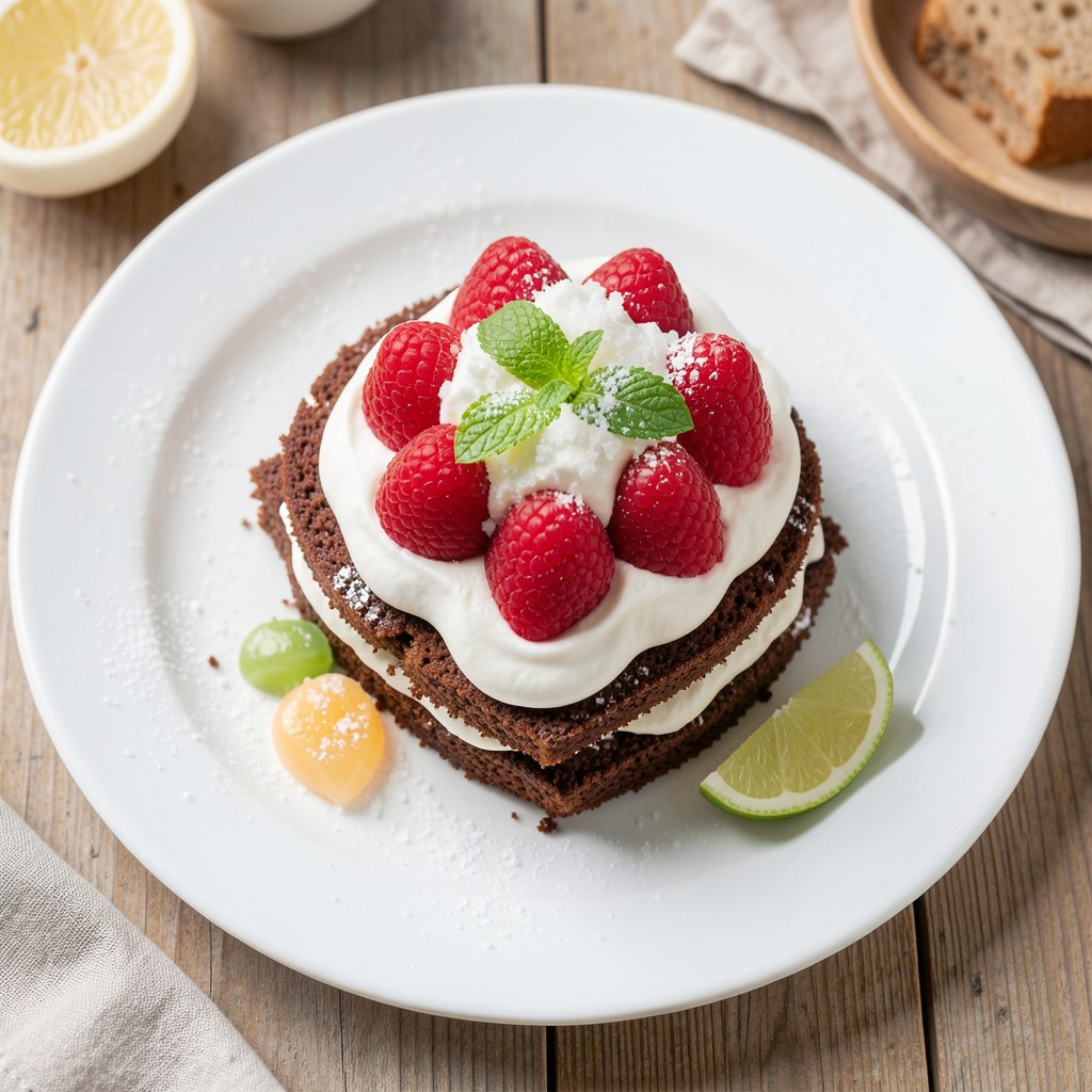 Kawowy biszkopt z truskawkami i bitą śmietaną