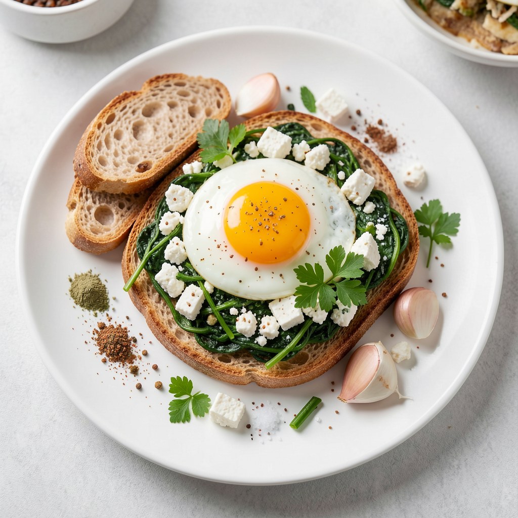 grzanki ze szpinakiem i jajkiem sadzonym