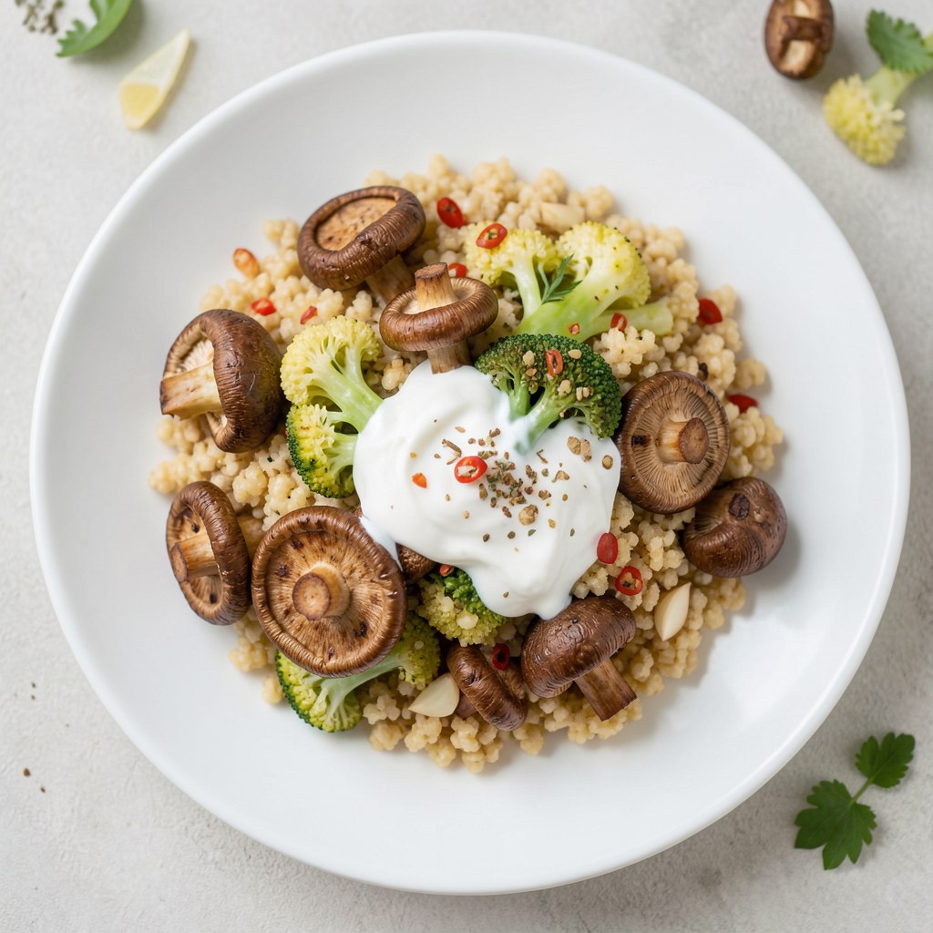 Kasza gryczana z brokułami i pieczarkami