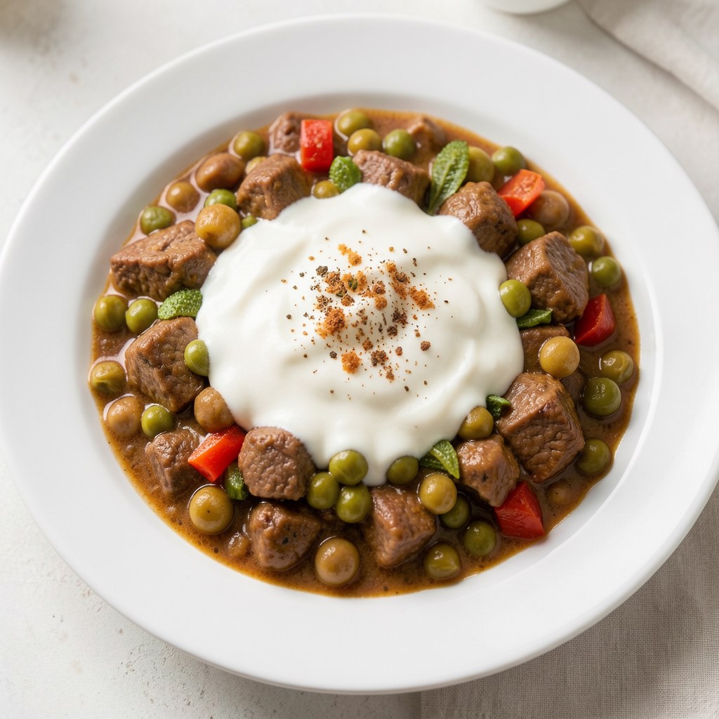 Gulasz na winie z selerem naciowym i fasolką