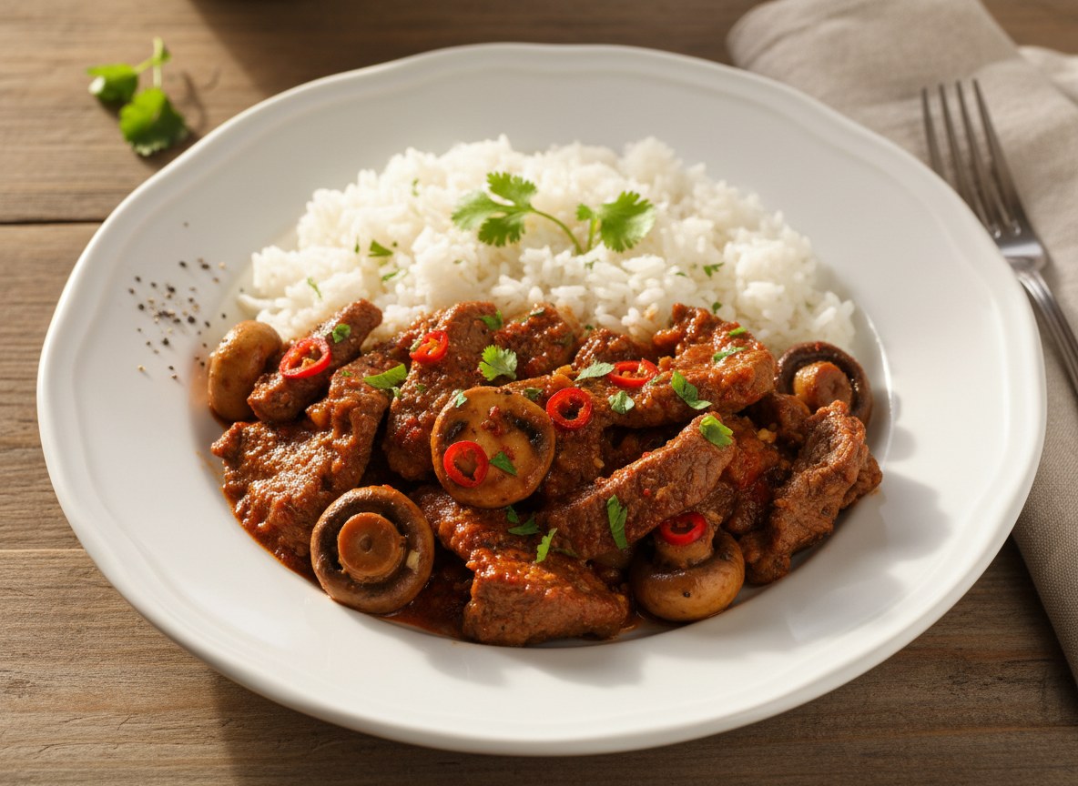 Wołowina z grzybami na ostro