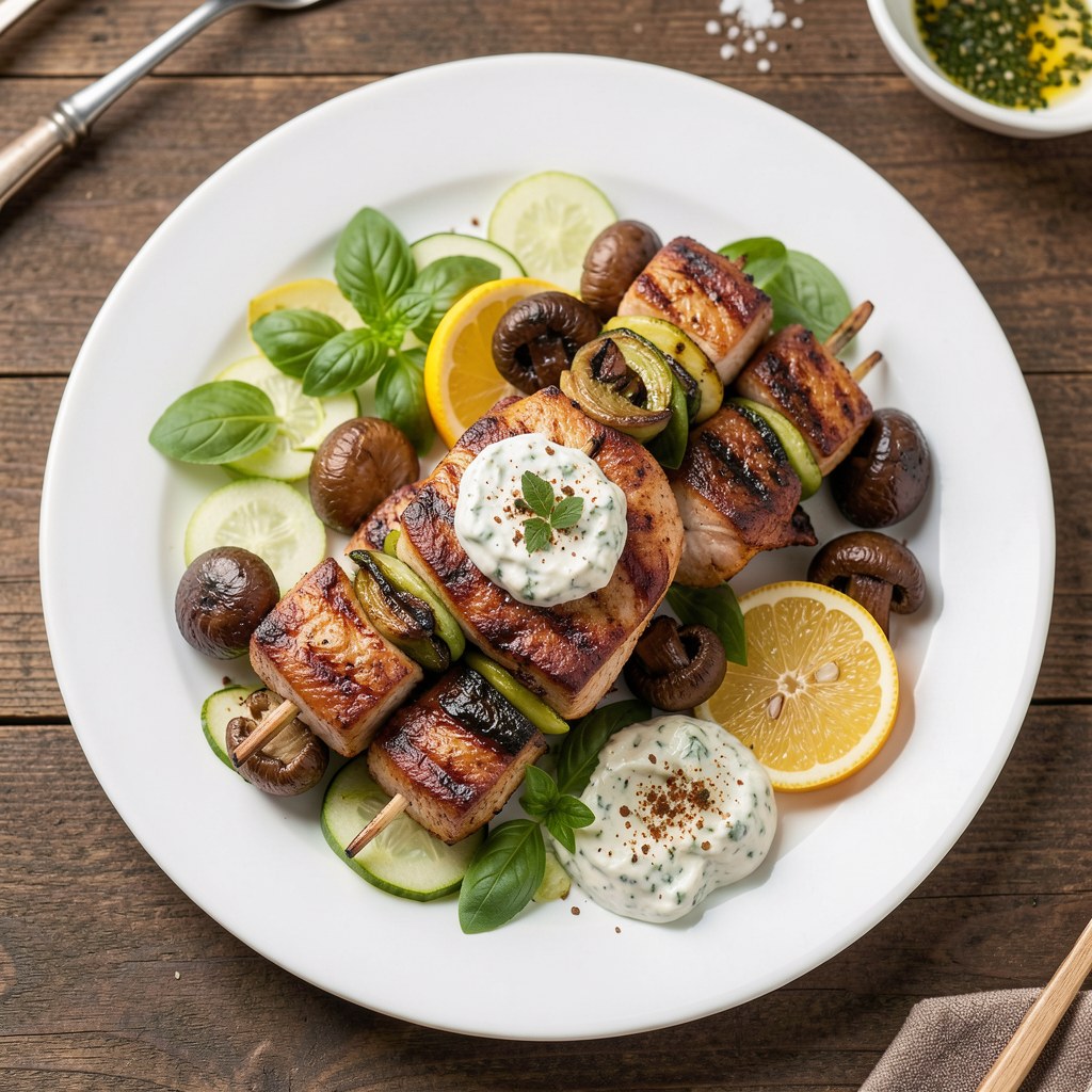 Szaszłyki z łososia norweskiego z masłem bazyliowym