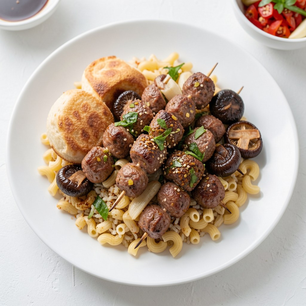 Chińskie szaszłyki na białej pierzynce