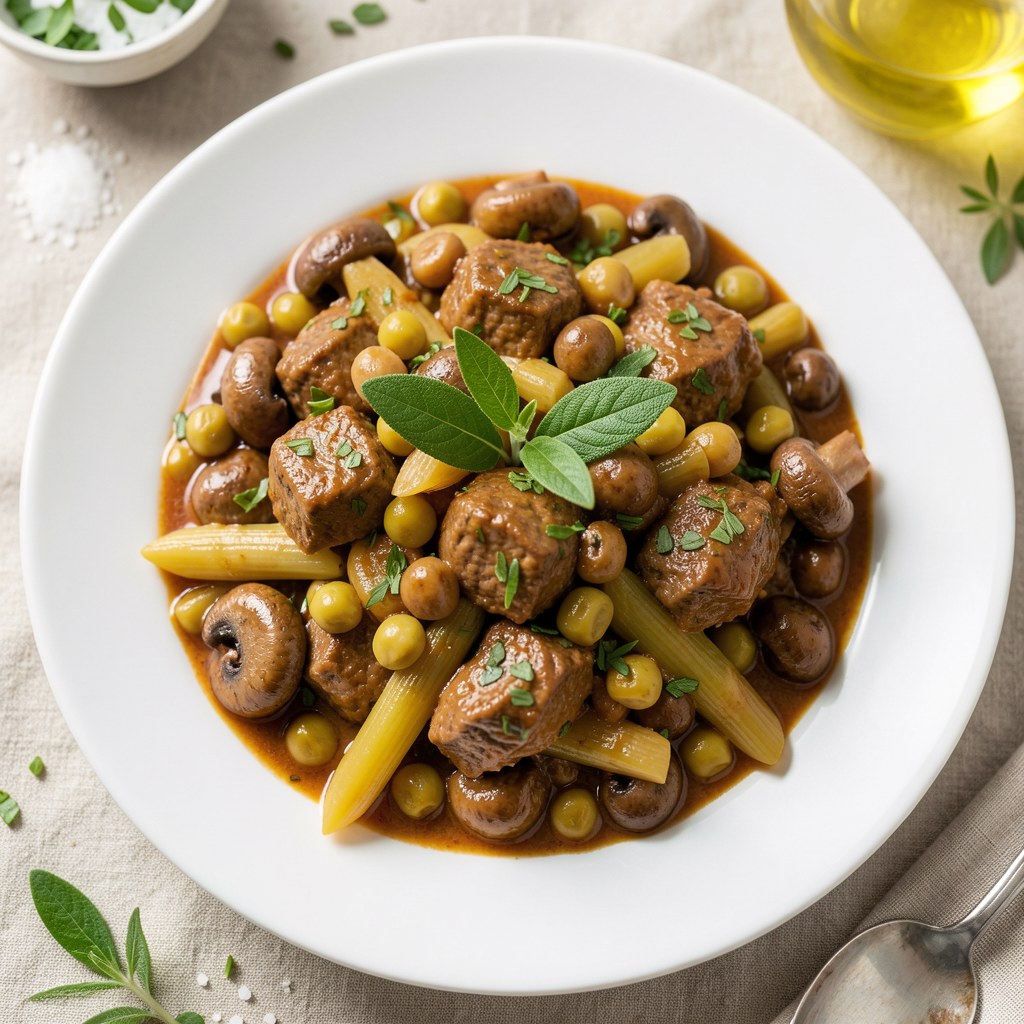 Gulasz z pieczarkami i fasolką szparagową