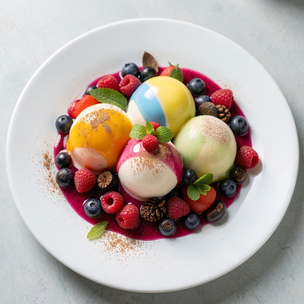 Lody z owocowym sosem