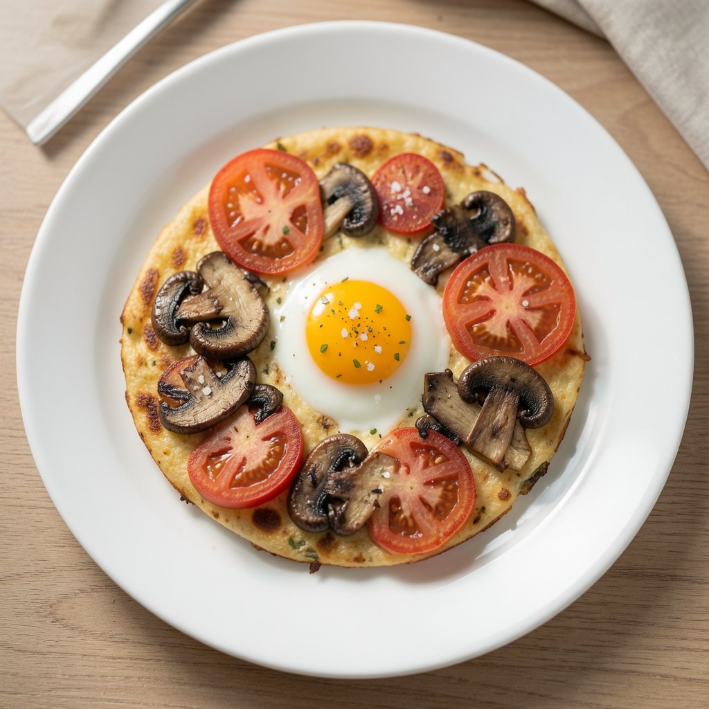 Jajecznica z pieczarkami i pomidorem