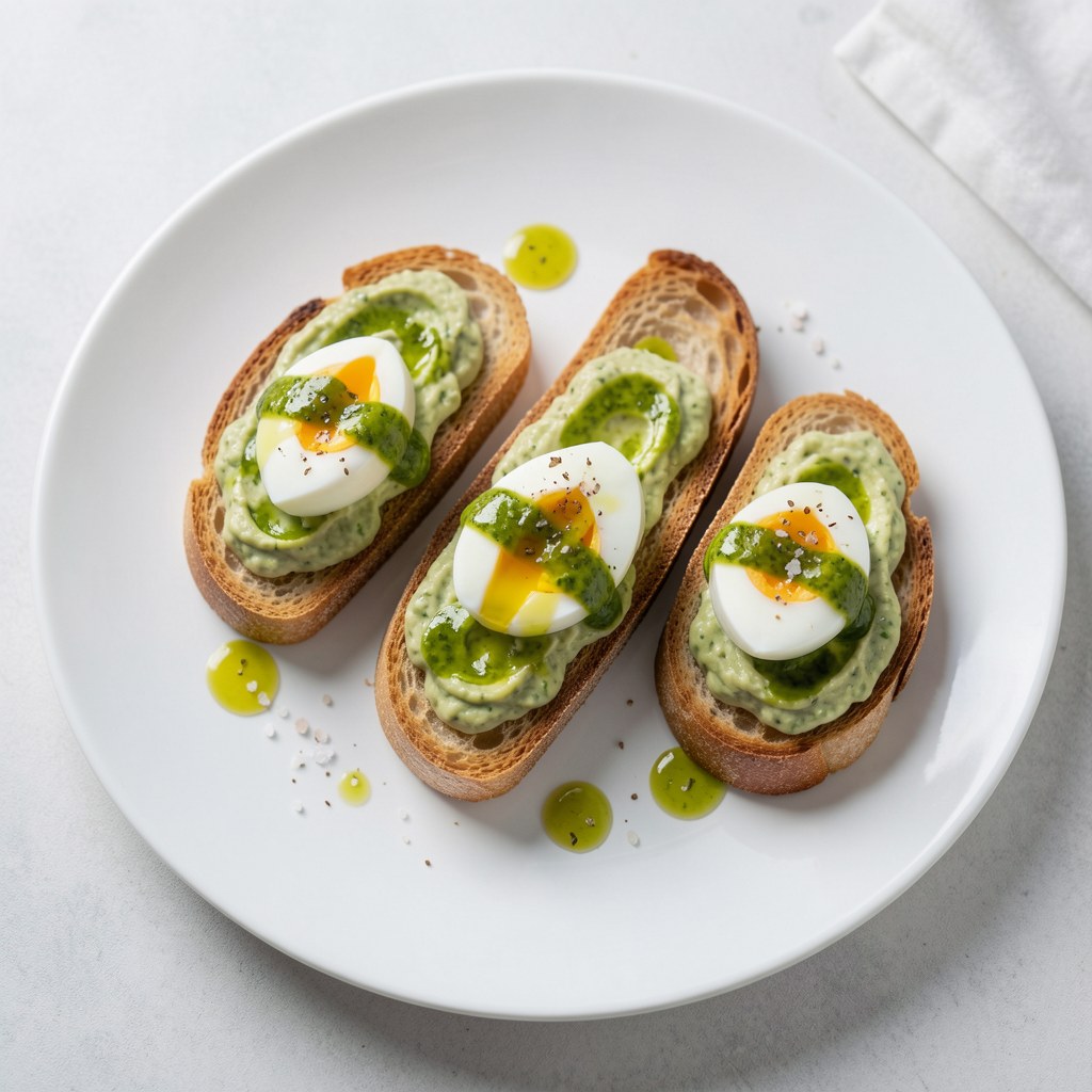 Bruschetta z jajkiem i zielonym sosem