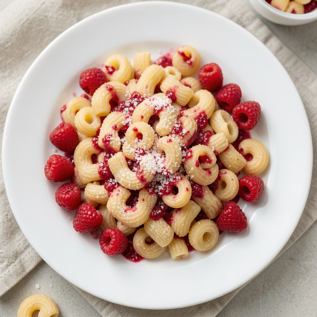 Makaron literki z musem malinowym