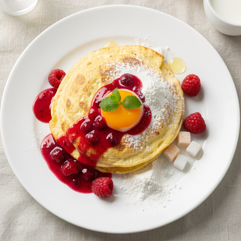 Omlet na słodko z sosem truskawkowym