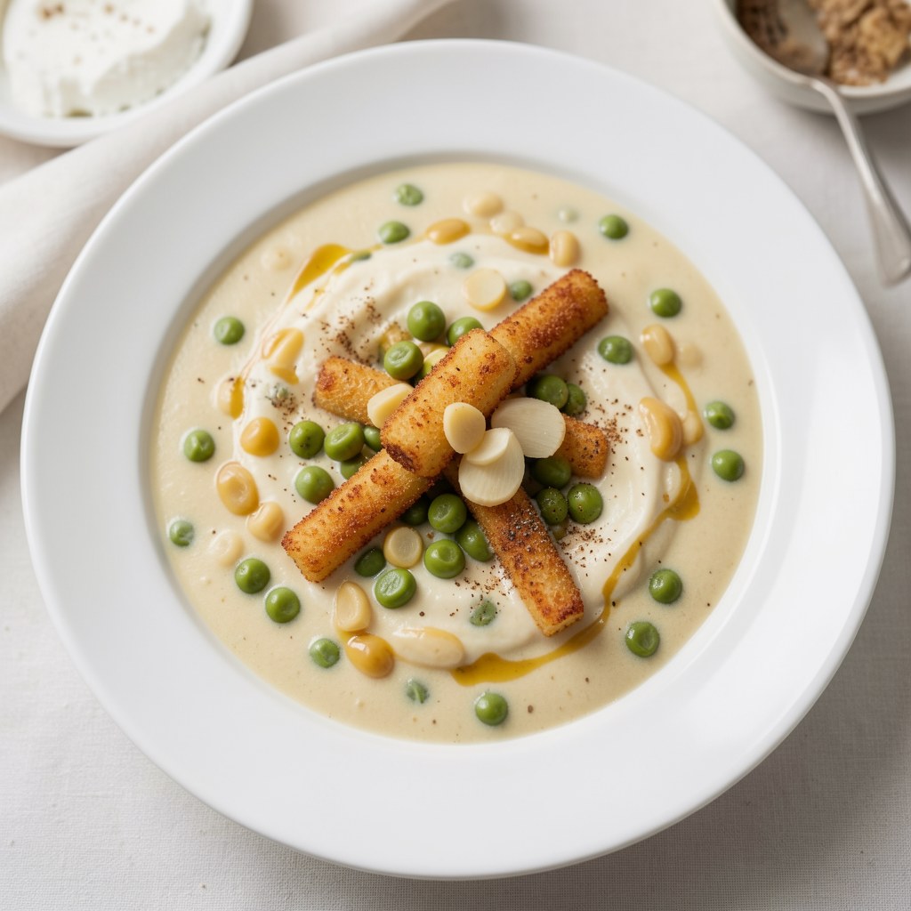 Zupa krem z fasolki szparagowej ze smażonym makaronem ryżowym