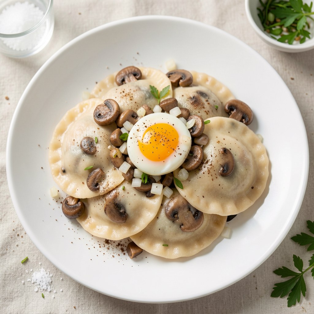 Pierogi z grzybami i jajkiem