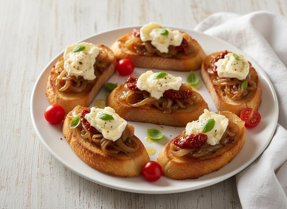 Bruschetta z cebulą i kozim serem