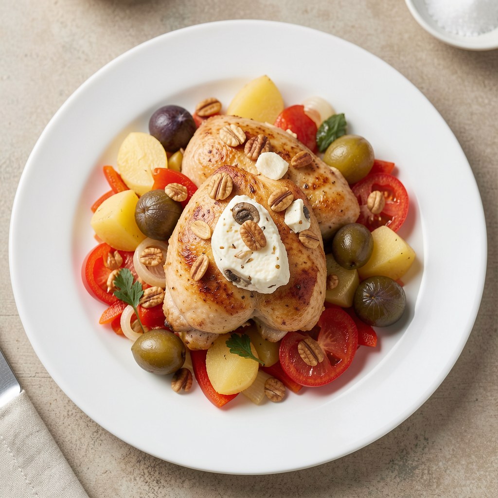 Kurczak wykwintny z owocami oraz orzechami