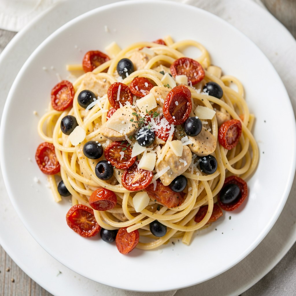 Spaghetti z karczochami, kaparami i suszonymi pomidorami