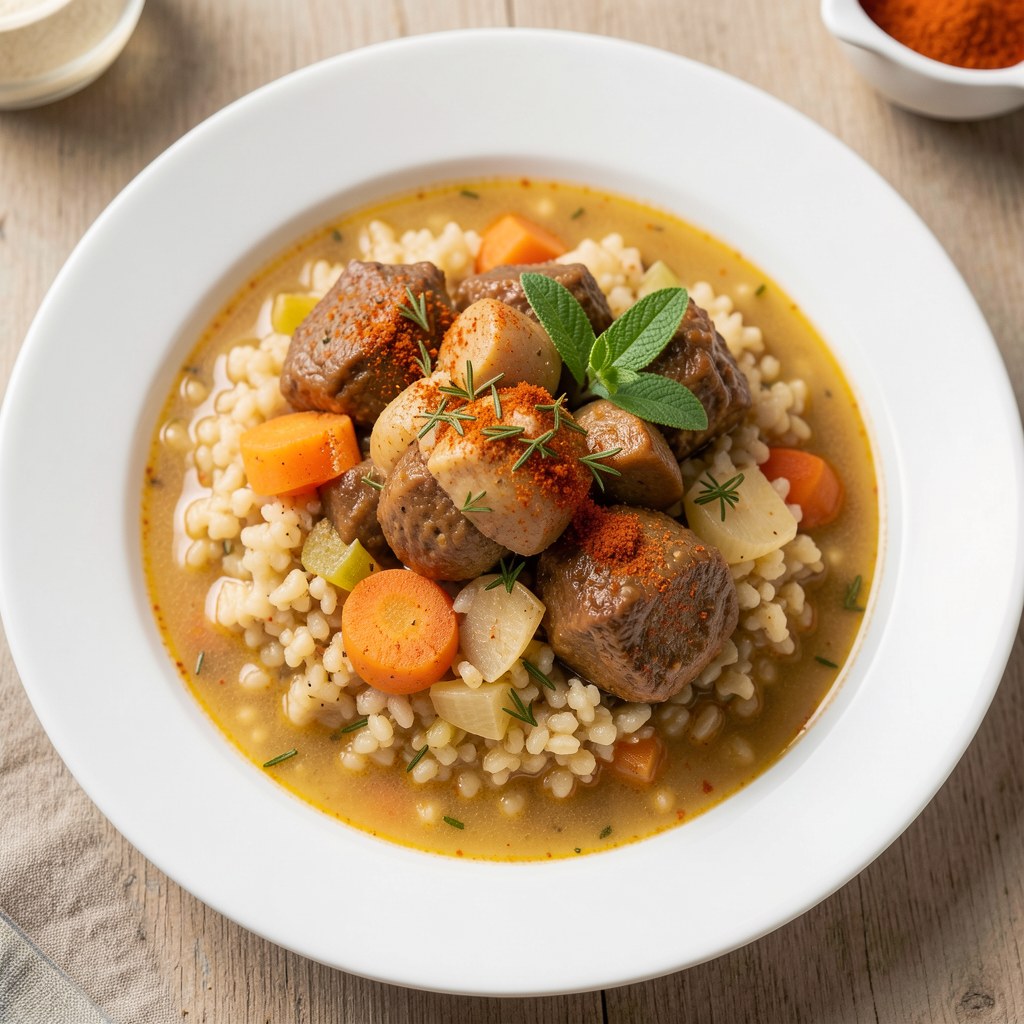 Gulasz wieprzowy z kaszą