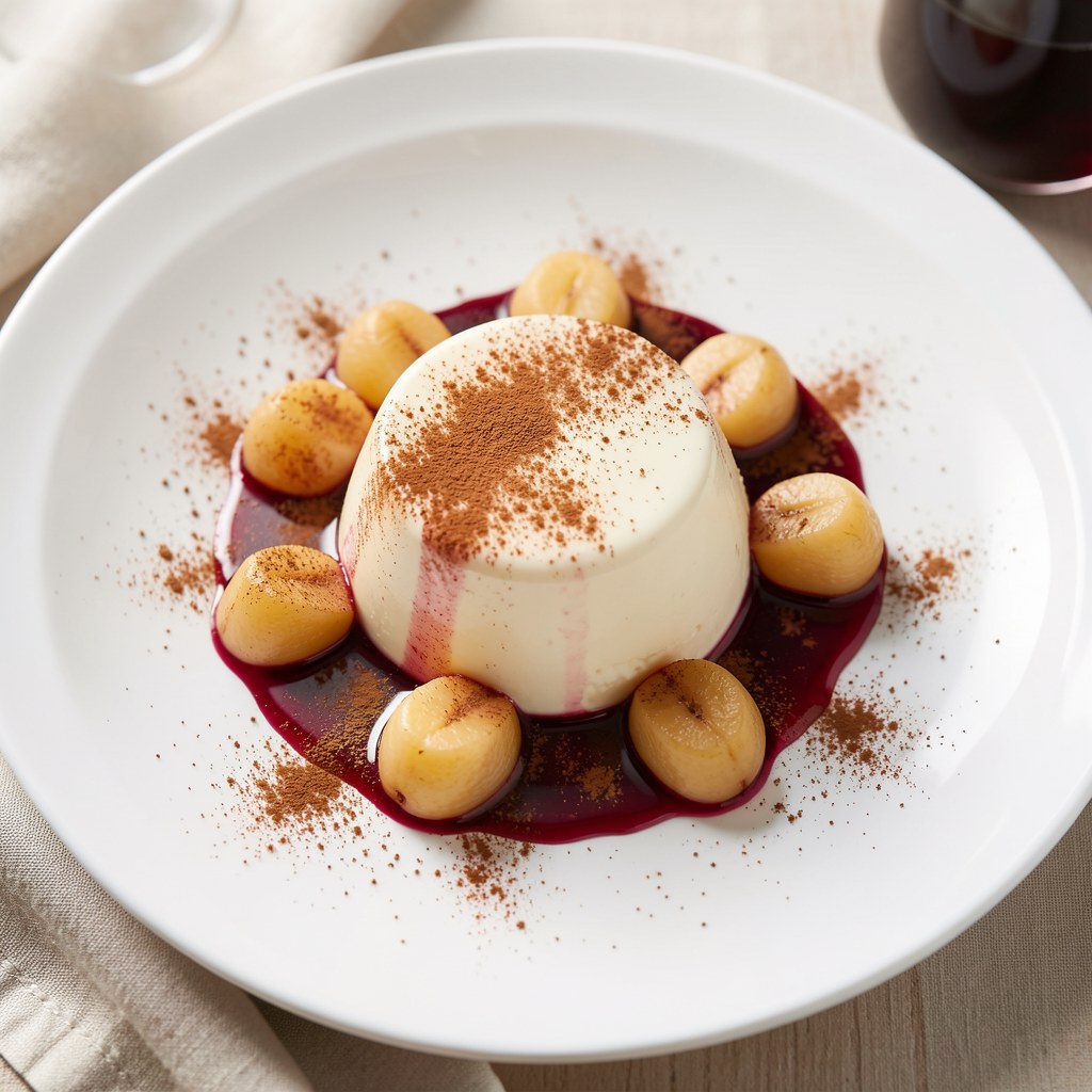Panna cotta w syropie z gruszkami