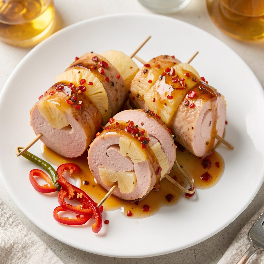 Biała kiełbasa nadziewana ananasem