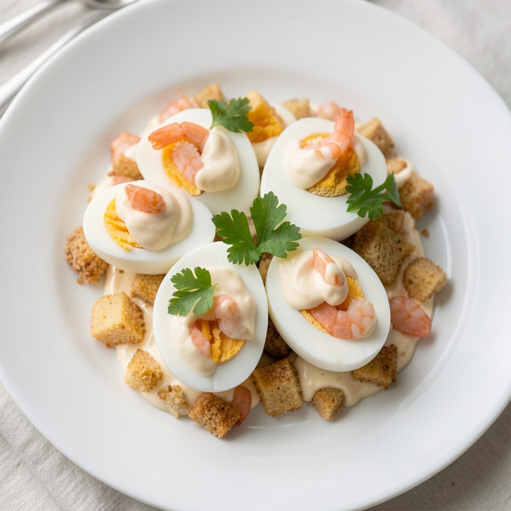 Jajka na twardo z krewetkami