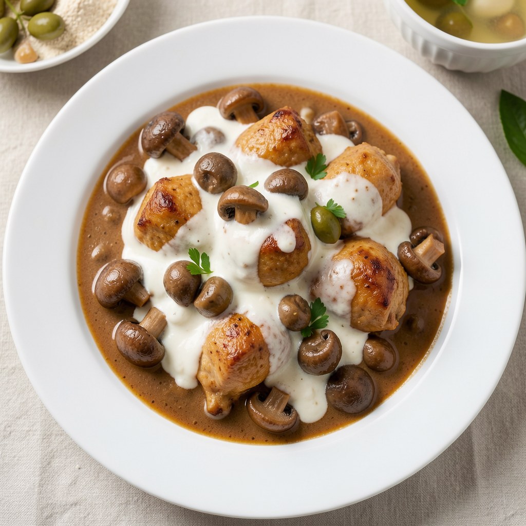 Gulasz z kurczaka z pieczarkami i śmietaną