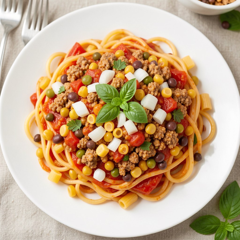 Spaghetti z warzywami konserwowymi