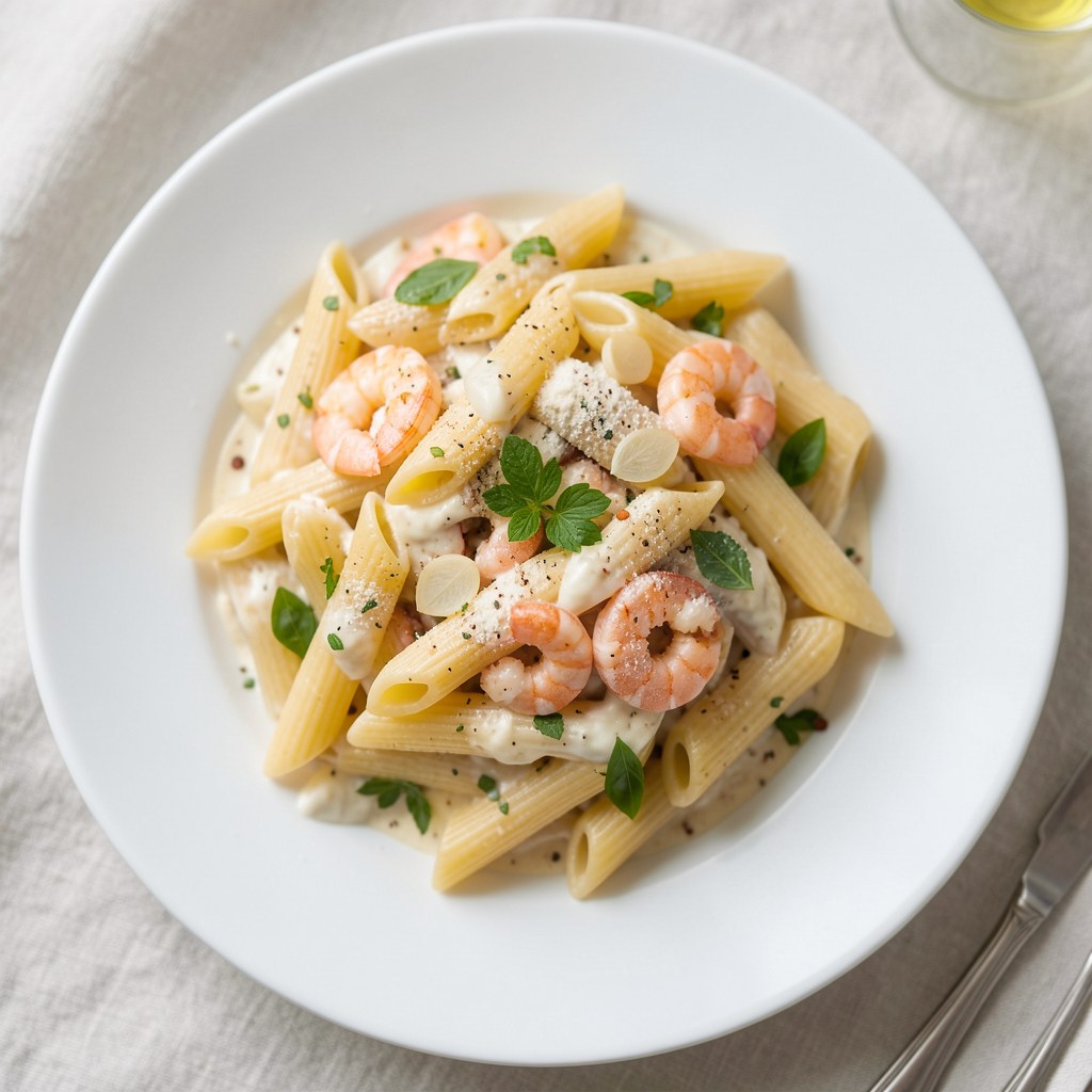 Penne z krewetkami