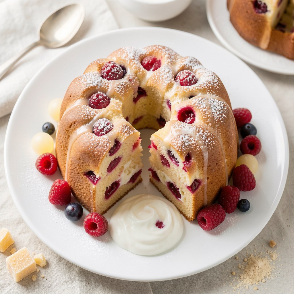 Babka z mirabelkami i malinami