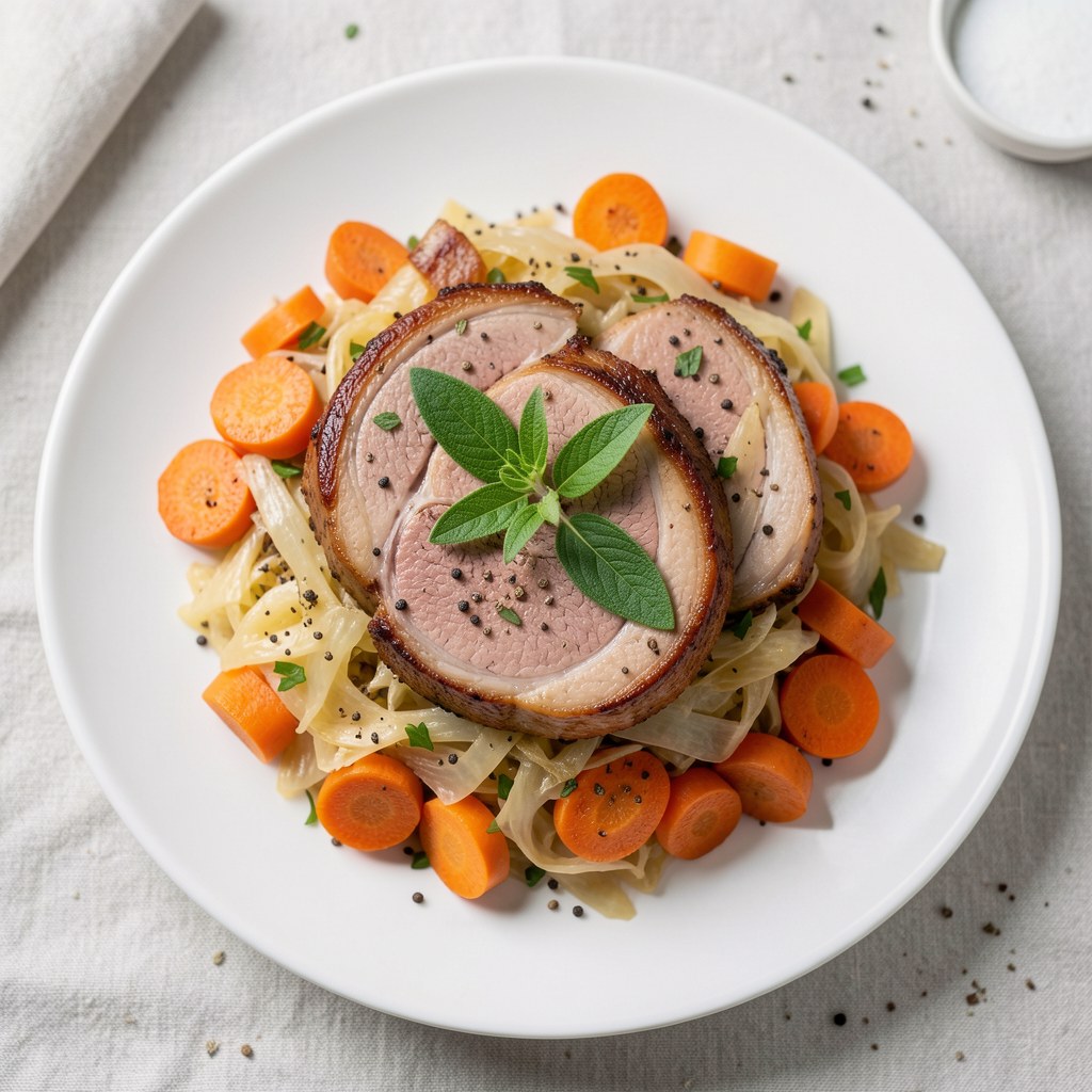 Mostek cielęcy duszony z warzywami