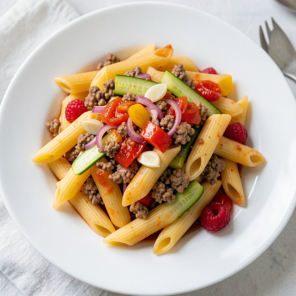 Penne z sosem pomidorowym z cukinią