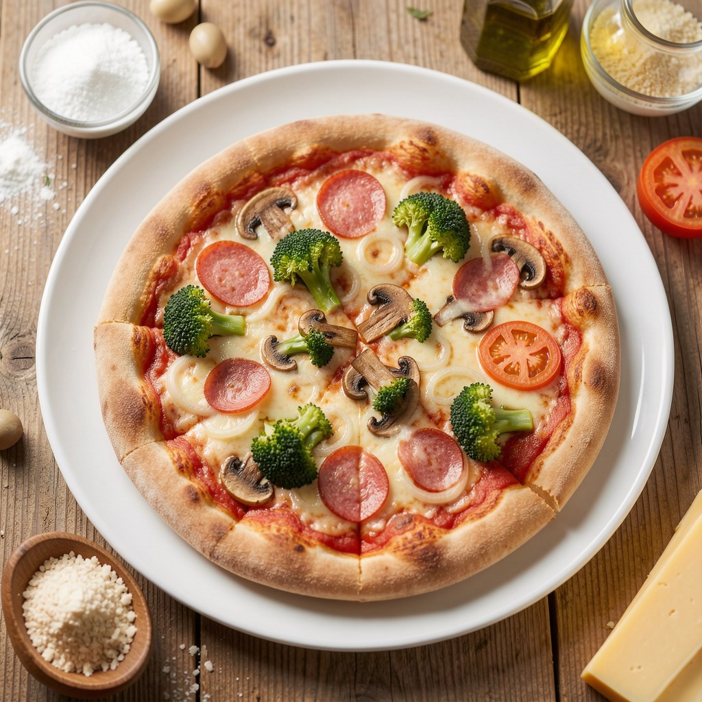 Pizza z brokulami i salami